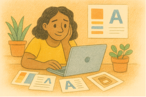 Person working on brand design materials.